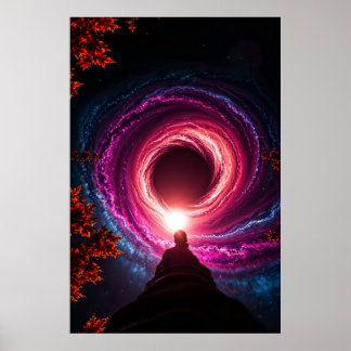 "Into the Abyss — Neon Black Hole Galaxy" Premium Poster