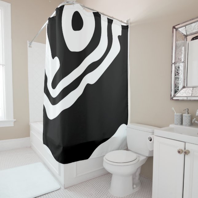 Into the Deep: Abstract Black & White Shower Curtain (In Situ)