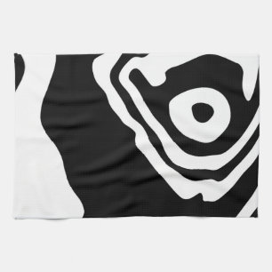 Into the Deep: Abstract Black & White Tea Towel