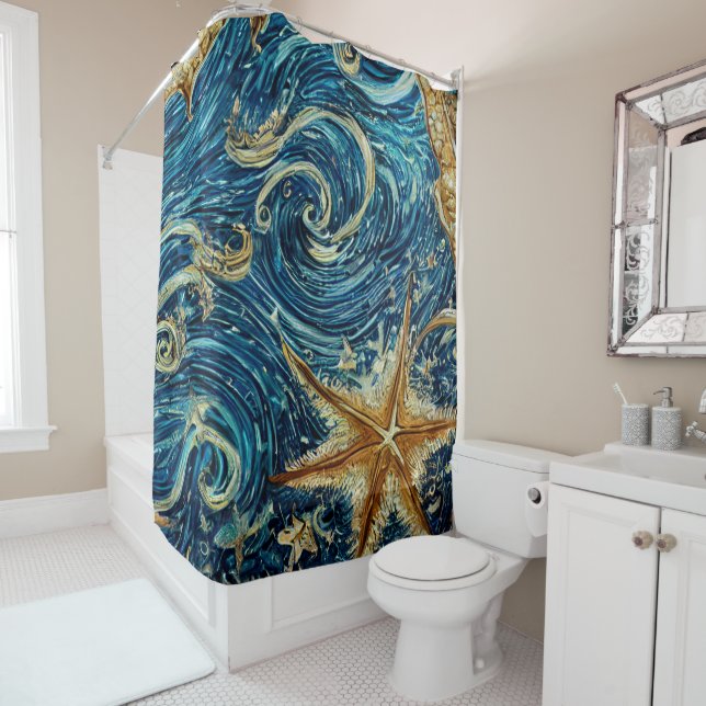 Into the Deep Blue Shower Curtain (In Situ)