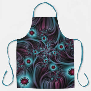 Into the Depth Blue Pink Abstract Fractal Art Apron