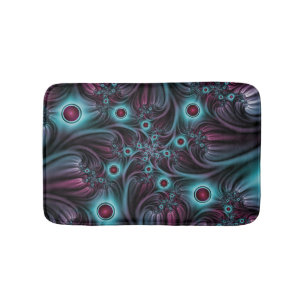 Into the Depth Blue Pink Abstract Fractal Art Bath Mat