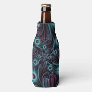 Into the Depth Blue Pink Abstract Fractal Art Bottle Cooler