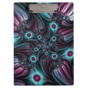 Into the Depth Blue Pink Abstract Fractal Art Clipboard