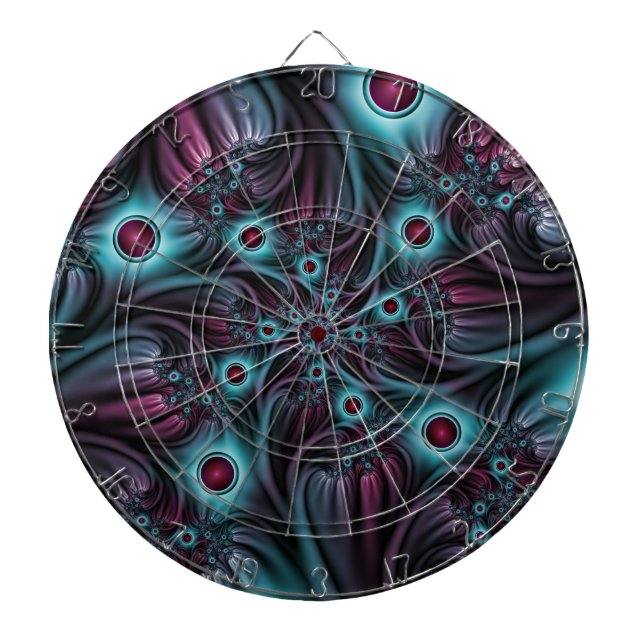 Into the Depth Blue Pink Abstract Fractal Art Dartboard (Front)