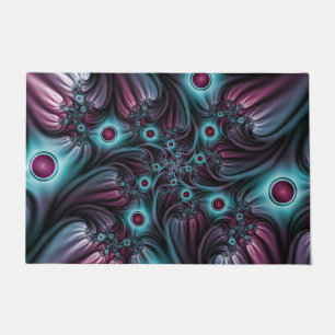 Into the Depth Blue Pink Abstract Fractal Art Doormat