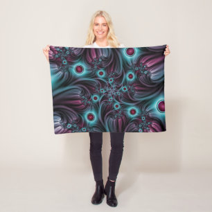 Into the Depth Blue Pink Abstract Fractal Art Fleece Blanket