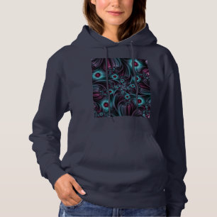 Into the Depth Blue Pink Abstract Fractal Art Hoodie