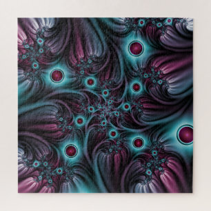 Into the Depth Blue Pink Abstract Fractal Art Jigsaw Puzzle