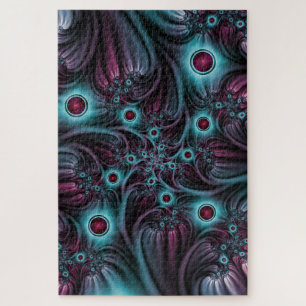 Into the Depth Blue Pink Abstract Fractal Art Jigsaw Puzzle
