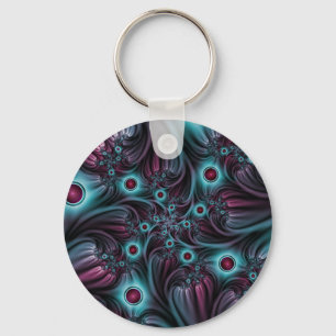 Into the Depth Blue Pink Abstract Fractal Art Key Ring