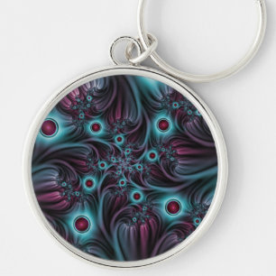 Into the Depth Blue Pink Abstract Fractal Art Key Ring