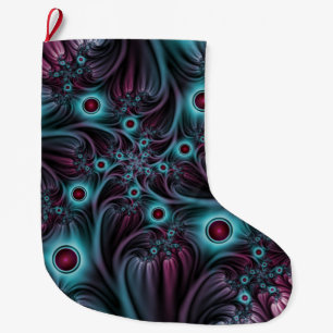 Into the Depth Blue Pink Abstract Fractal Art Large Christmas Stocking