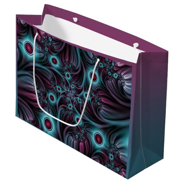 Into the Depth Blue Pink Abstract Fractal Art Large Gift Bag (Front Angled)