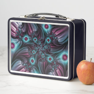 Into the Depth Blue Pink Abstract Fractal Art Metal Lunch Box