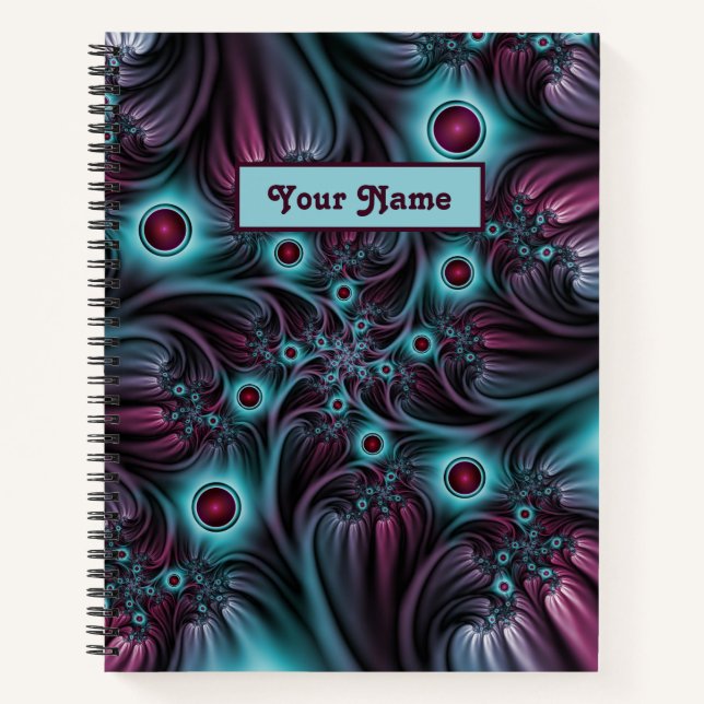 Into the Depth Blue Pink Abstract Fractal Art Name Notebook (Front)