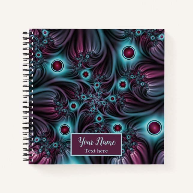 Into the Depth Blue Pink Abstract Fractal Art Name Notebook (Front)
