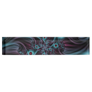 Into the Depth Blue Pink Abstract Fractal Art Nameplate