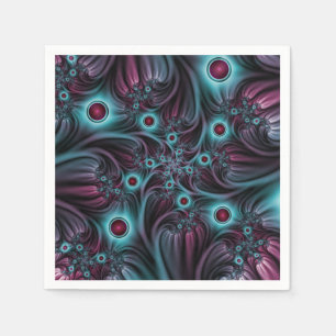 Into the Depth Blue Pink Abstract Fractal Art Napkin