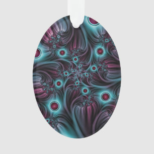 Into the Depth Blue Pink Abstract Fractal Art Ornament