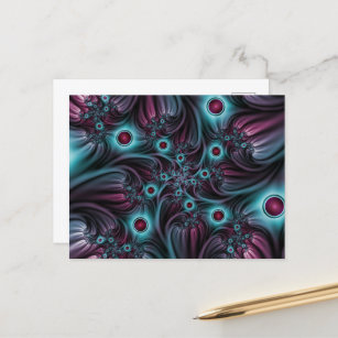 Into the Depth Blue Pink Abstract Fractal Art Postcard