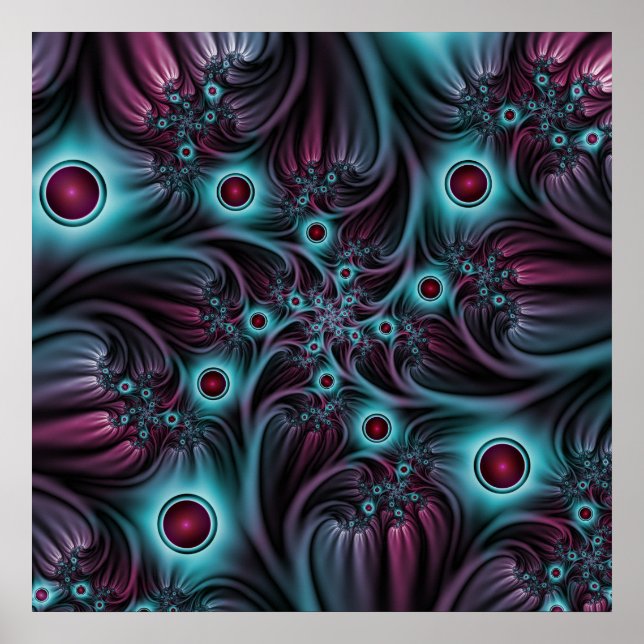 Into the Depth Blue Pink Abstract Fractal Art Poster (Front)