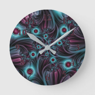 Into the Depth Blue Pink Abstract Fractal Art Round Clock