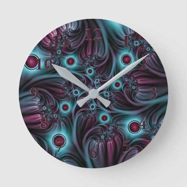 Into the Depth Blue Pink Abstract Fractal Art Round Clock (Front)