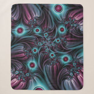 Into the Depth Blue Pink Abstract Fractal Art Sherpa Blanket