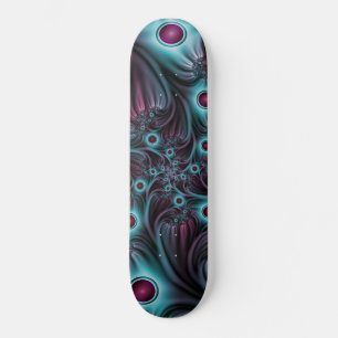 Into the Depth Blue Pink Abstract Fractal Art Skateboard