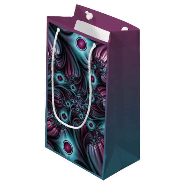 Into the Depth Blue Pink Abstract Fractal Art Small Gift Bag (Front Angled)
