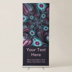 Into the Depth Blue Pink Abstract Fractal Art Text Retractable Banner