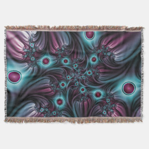 Into the Depth Blue Pink Abstract Fractal Art Throw Blanket