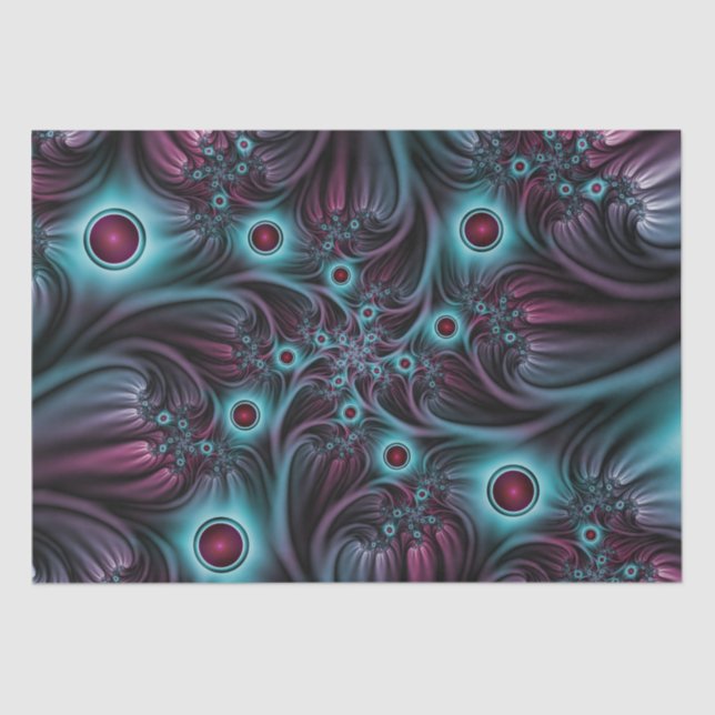 Into the Depth Blue Pink Abstract Fractal Art Tissue Paper (Front)