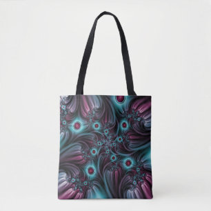 Into the Depth Blue Pink Abstract Fractal Art Tote Bag