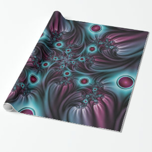 Into the Depth Blue Pink Abstract Fractal Art Wrapping Paper