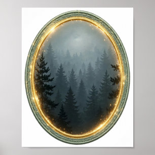 Into the Fog — Moody Pine Forest Poster