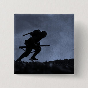Into the Night a Soldier on the Battlefield 15 Cm Square Badge