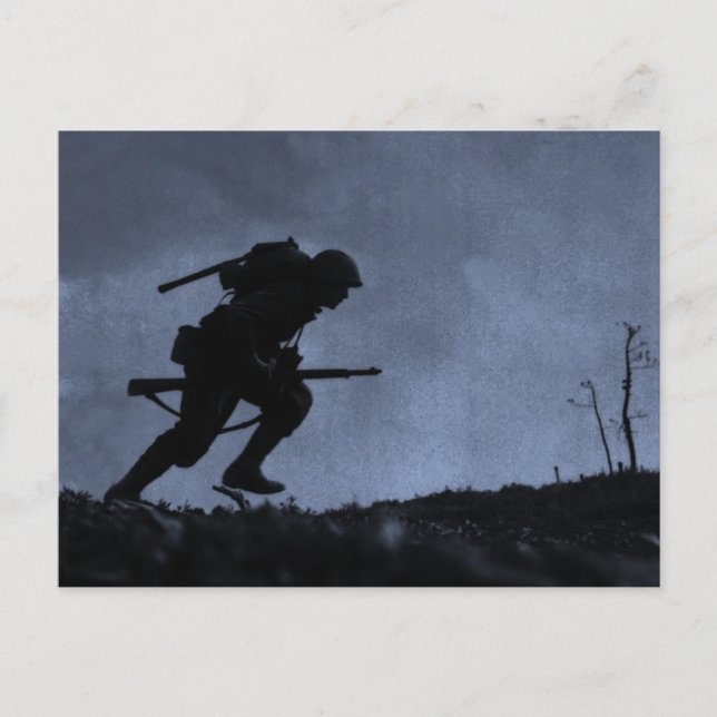 Into the Night a Soldier on the Battlefield Postcard (Front)