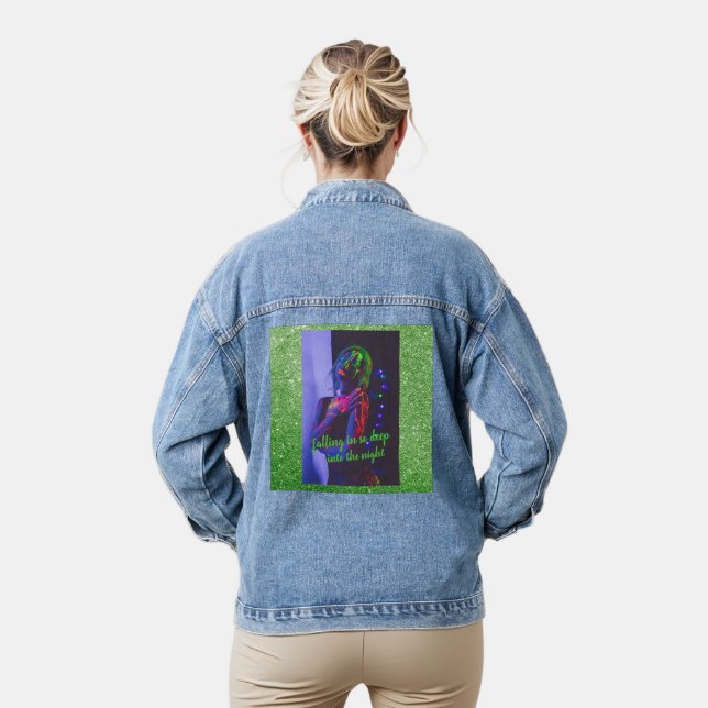 Into the Night Green Faux Glitter   Denim Jacket (Model)