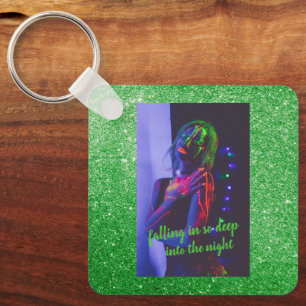 Into the Night Green Faux Glitter   Key Ring