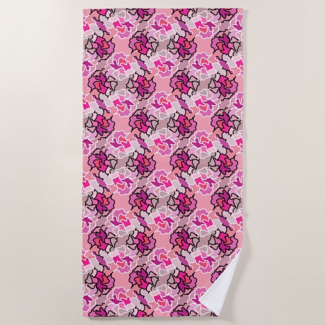 Into The Pink Mid Century Geometric Pattern Art Beach Towel (Front)