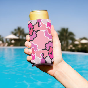 Into The Pink Mid Century Geometric Pattern Art Seltzer Can Cooler