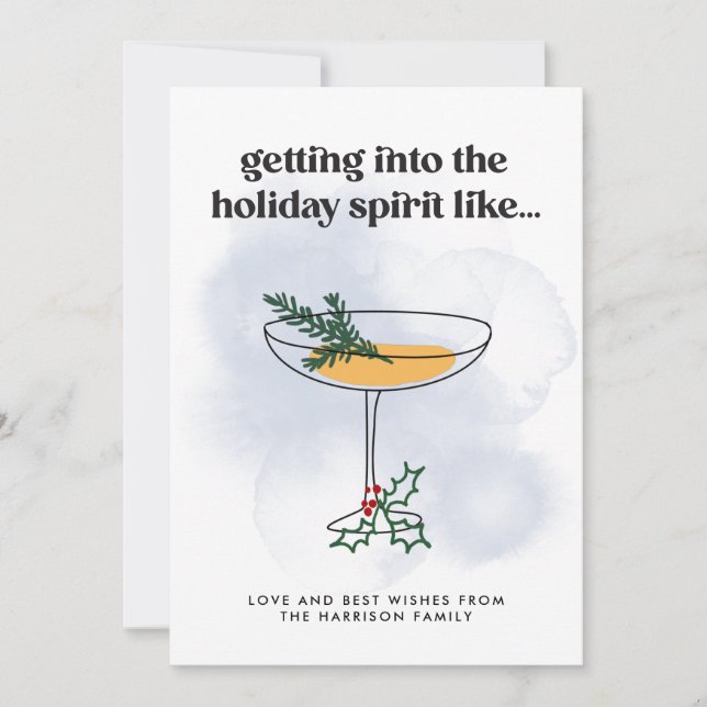  Into the Spirit Whiskey Cocktail Funny Minimal Holiday Card (Front)