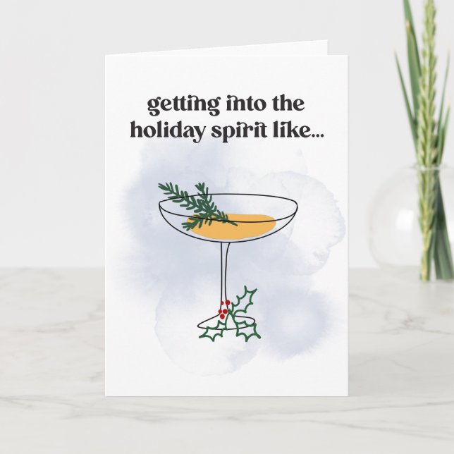  Into the Spirit Whiskey Cocktail Funny Minimalist Holiday Card (Front)