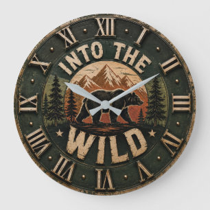 Into the Wild Bear Rustic Cabin Mountain Decor Large Clock