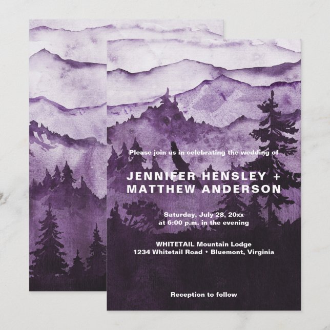 Into The Wild Purple Mist Mountains Scene Wedding Invitation (Front/Back)