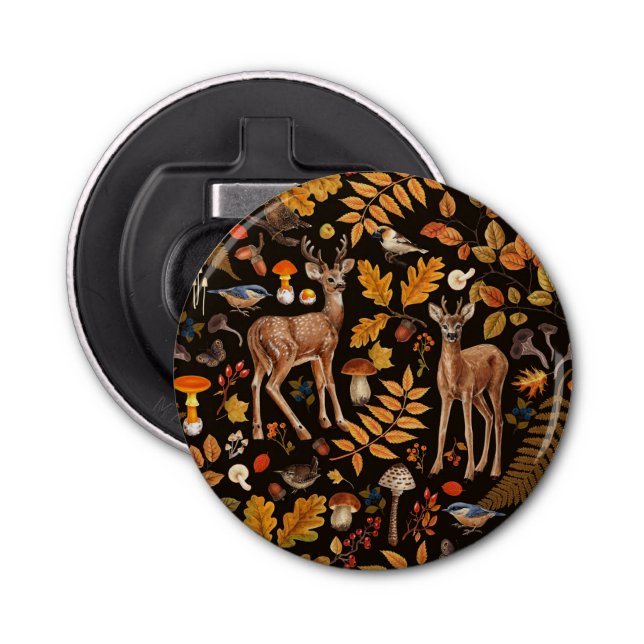 Into the woods/Autumn deer on black Bottle Opener (Front)