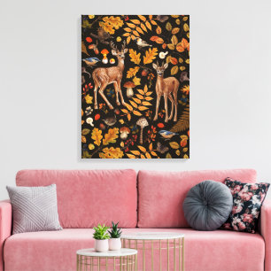 Into the woods/Autumn deer on black Canvas Print