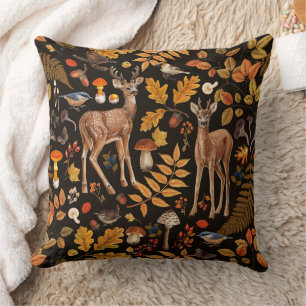 Into the woods/Autumn deer on black Cushion